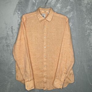 J Crew Baird McNutt Button Up Shirt Men's Medium Tangerine Orange 100% LINEN